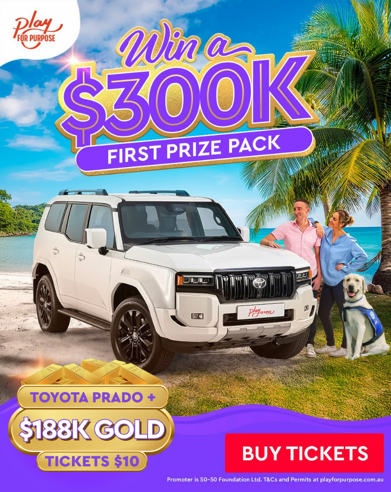 Vehicle next to water at marina with text overlaid reading win a 250k 1st prize pack